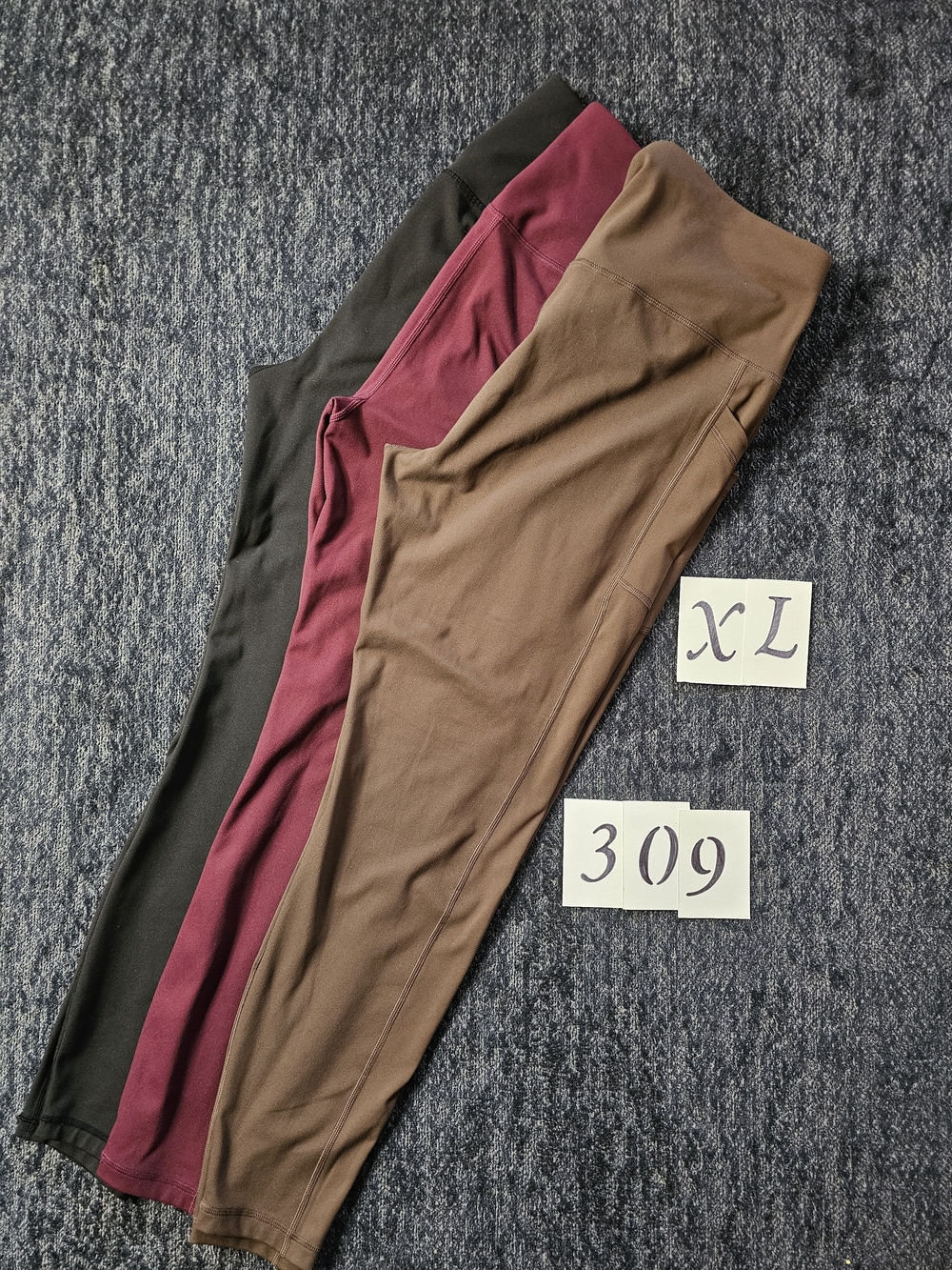 3pk Bundle-NO BRAND-activewear Leggings in Black, Burgundy, and Brown
